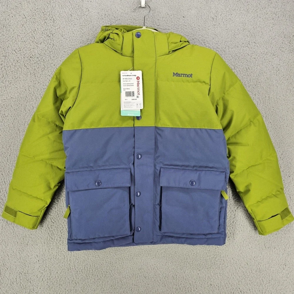 Marmot Fordham II Hoody Jacket Boys Large Green Blue 700 Fill Down Waterproof‎